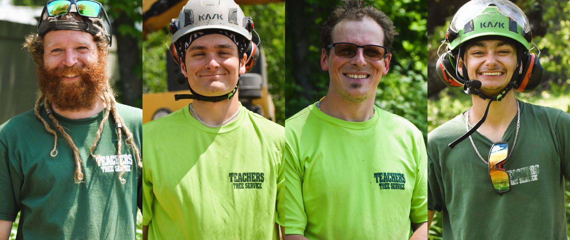 Teachers Tree Service arborist crew members smiling on the job site
